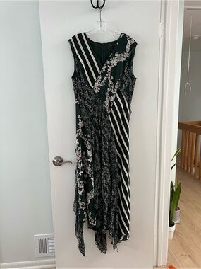 BCBGMaxAzria Black Floral & Stripe Asymmetrical Maxi Dress